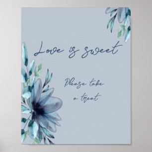  Dusty-blue floral love is sweet bridal shower  Po Poster
