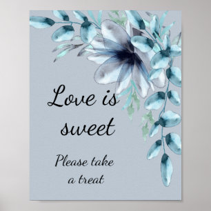 Dusty blue floral love is sweet bridal shower poster