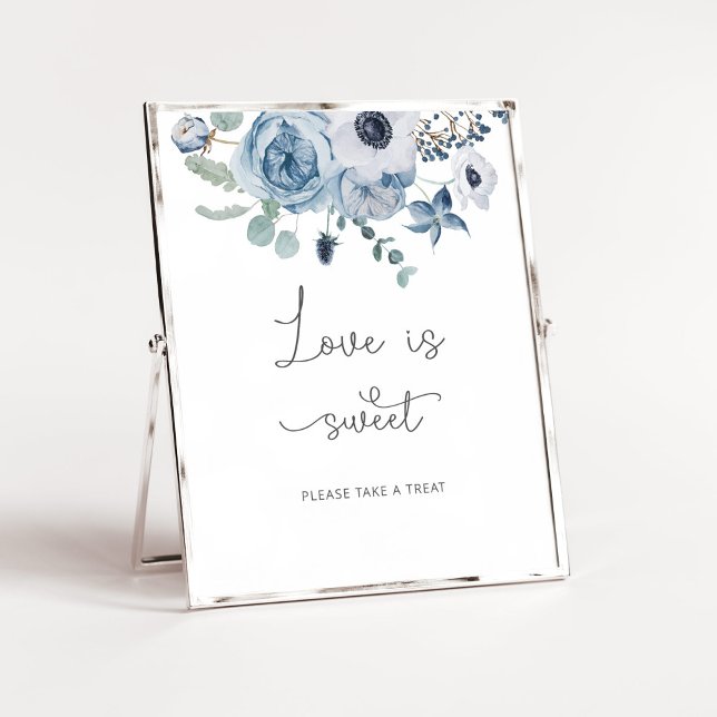 Dusty blue floral Love is sweet take a treat Poster (Creator Uploaded)