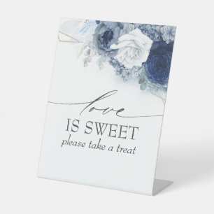 Dusty Blue Floral Love is Sweet Treats Pedestal Sign