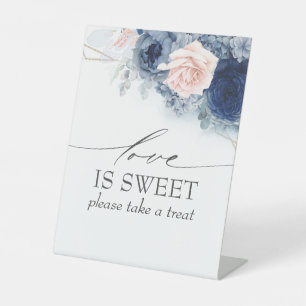 Dusty Blue Floral Love is Sweet Treats Pedestal Sign