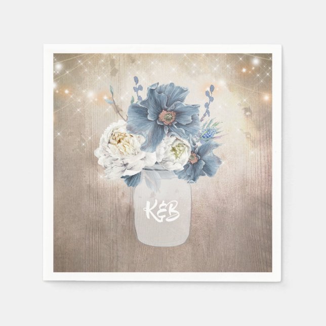 Dusty Blue Floral Mason Jar Rustic Country Napkin (Front)