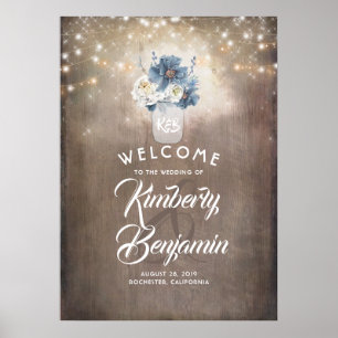 Dusty Blue Floral Mason Jar Wedding Welcome Sign