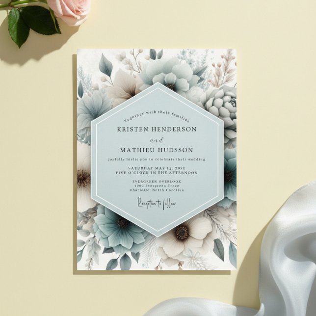 Dusty Blue Floral Meadow Wedding Invitation (Creator Uploaded)
