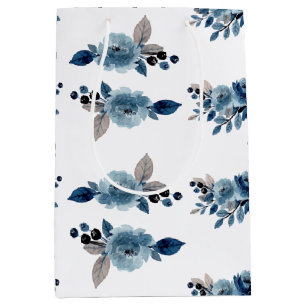 Dusty blue floral medium gift bag