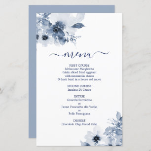 Dusty Blue Floral Menu Card
