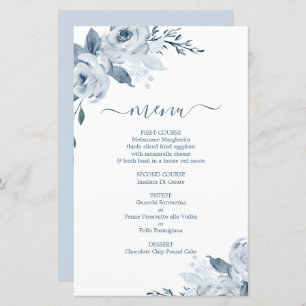 Dusty Blue Floral Menu Card
