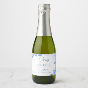 Dusty Blue Floral Mini Champagne Bottle Labels Set