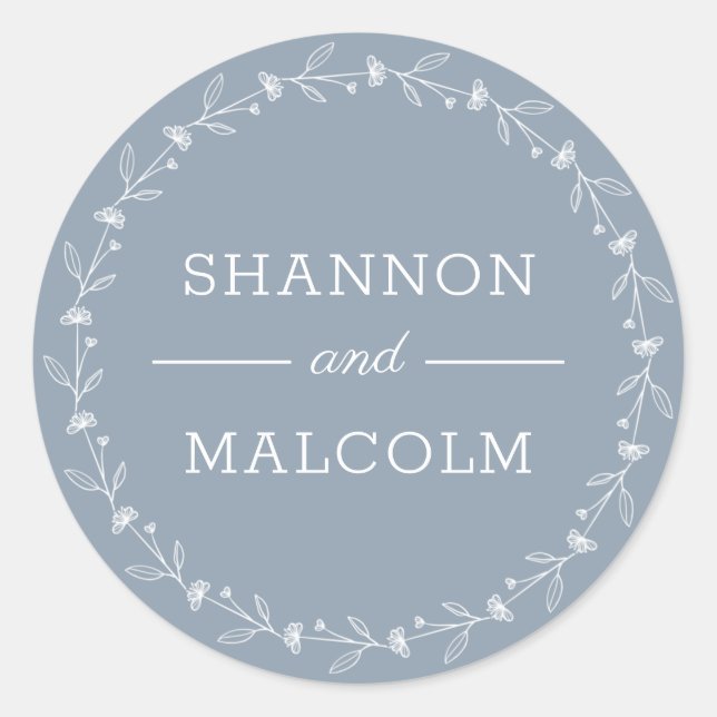 Dusty Blue Floral Minimalist Wedding Envelope Seal (Front)