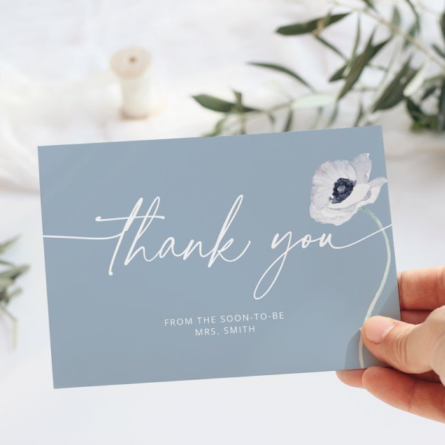 Dusty blue floral minimalist wedding thank you card (Creator Uploaded)