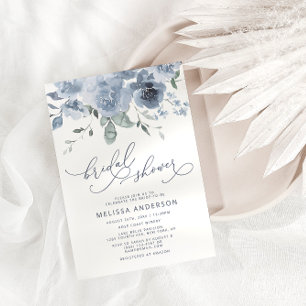 Dusty Blue Floral Modern Bridal Shower Invitation