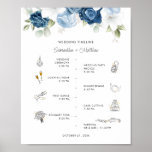 Dusty Blue Floral Modern Wedding Itinerary Program Poster<br><div class="desc">Dusty Blue Floral Greenery Watercolor Icon Wedding Itinerary Program you can easily customise for your special day</div>