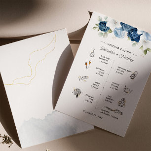 Dusty Blue Floral Modern Wedding Itinerary Program Stationery