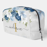 Dusty Blue Floral Monogram Script Watercolor
