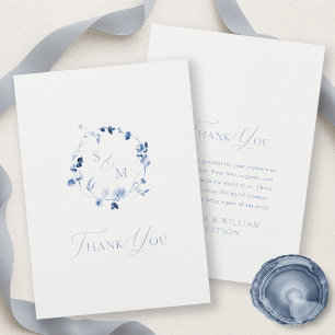Dusty Blue Floral Monogram Thank You Card