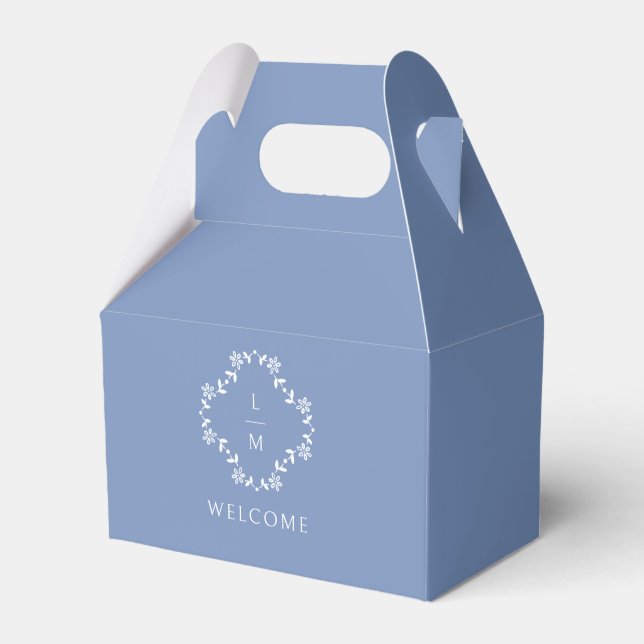 Dusty Blue | Floral Monogram Wedding Favour Box (Front Side)