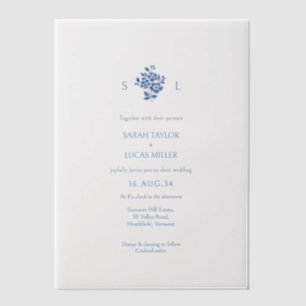 Dusty Blue Floral Monogrammed Floral Wedding Vellum Invitations