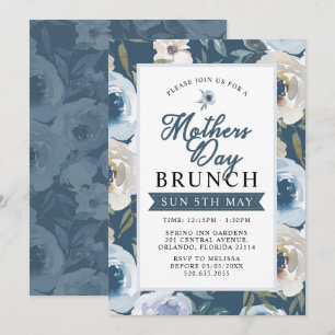 Dusty Blue Floral Mother's Day Brunch Invitation