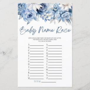Dusty Blue Floral Name Race Baby Shower Game