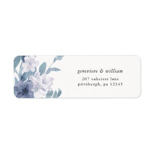 Dusty Blue Floral on Cream Wedding Address Label