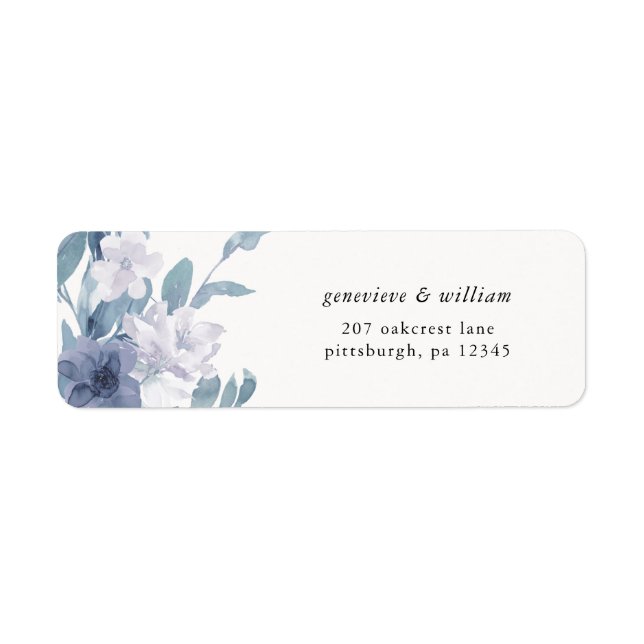 Dusty Blue Floral on Cream Wedding Address Label (Front)
