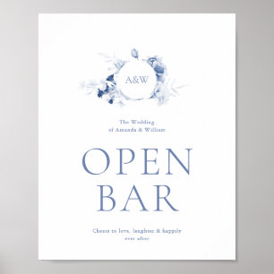 Dusty Blue Floral Open Bar Wedding Sign