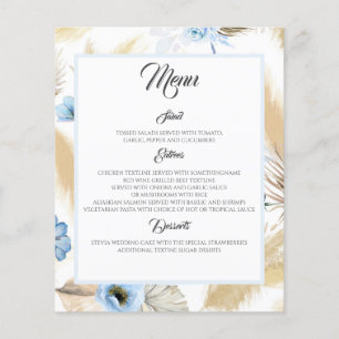 Dusty Blue Floral Pampas Grass Wedding Menu
