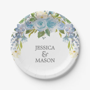 Dusty Blue Floral Paper Plate