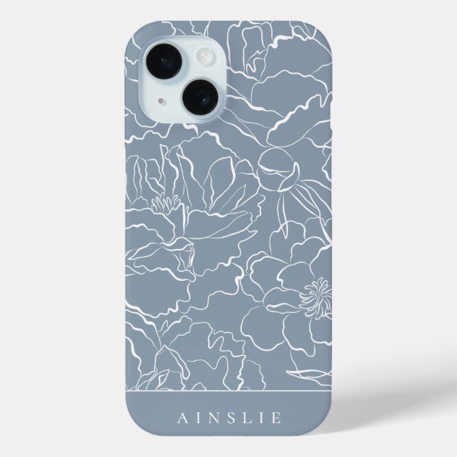 Dusty Blue Floral Pattern Personalised Case-Mate iPhone Case (Back)