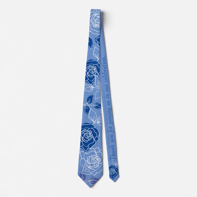 Dusty Blue Floral pattern  Stylish Modern  Wedding Tie (Front)