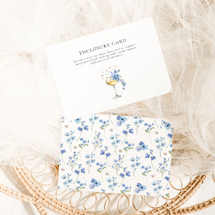 Dusty Blue Floral Pearls & Prosecco Bridal Shower Enclosure Card