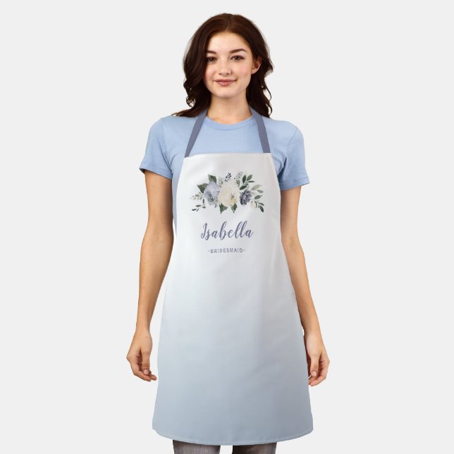 Dusty blue floral personalised bridesmaid apron (Worn)