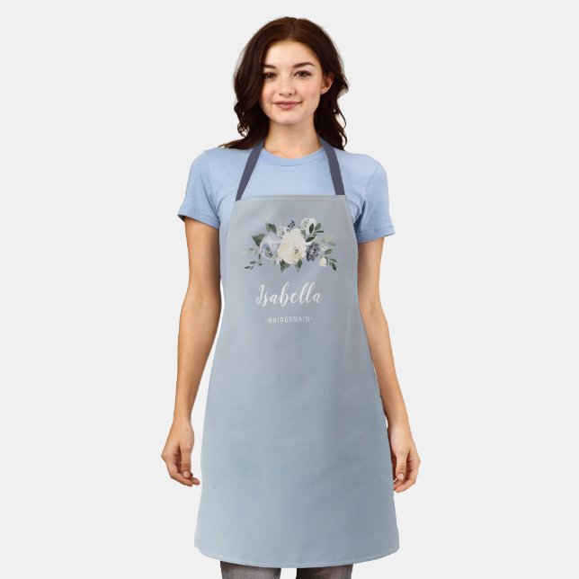 Dusty blue floral personalised bridesmaid apron (Worn)