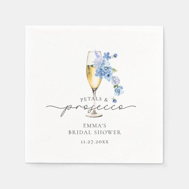 Dusty Blue Floral Petals & Prosecco Bridal Shower Napkin