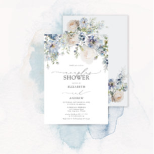 Dusty Blue Floral Photo Couples Shower  Invitation