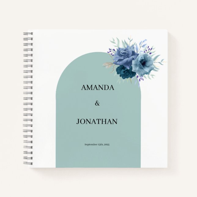 Dusty Blue Floral Photo Guest Book Wedding Album (Front)