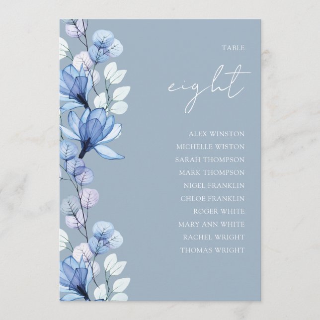 Dusty Blue Floral Photo Table Number Seating Chart (Front)