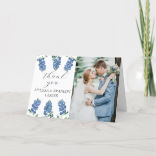 Dusty Blue Floral Photo Wedding Thank you Card
