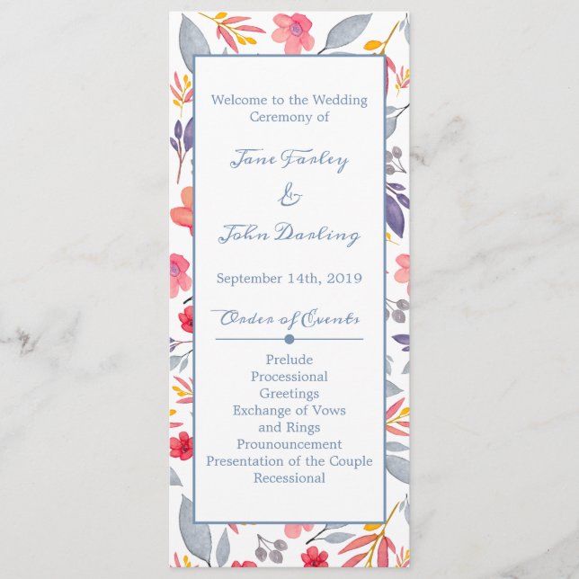 Dusty Blue Floral Program Programme (Front)