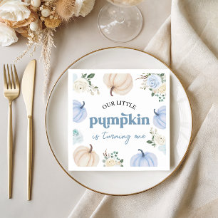 Dusty Blue Floral Pumpkin Birthday Napkins