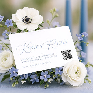Dusty Blue Floral QR Code RSVP Card