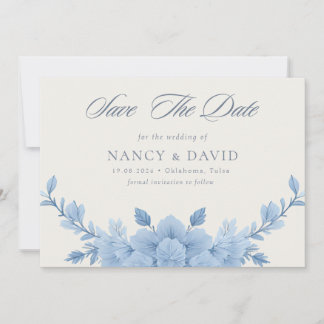 Dusty Blue Floral Qr Code Wedding  Save The Date