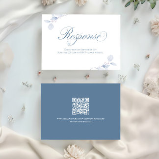 Dusty Blue Floral QR Wedding Response Card