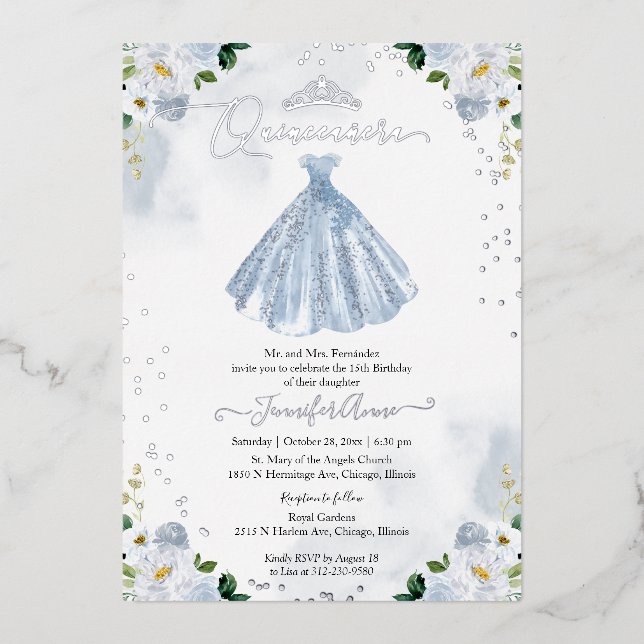 Dusty Blue Floral Quinceanera  (Front)