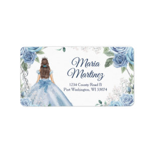 Dusty Blue Floral Quinceañera Address Labels