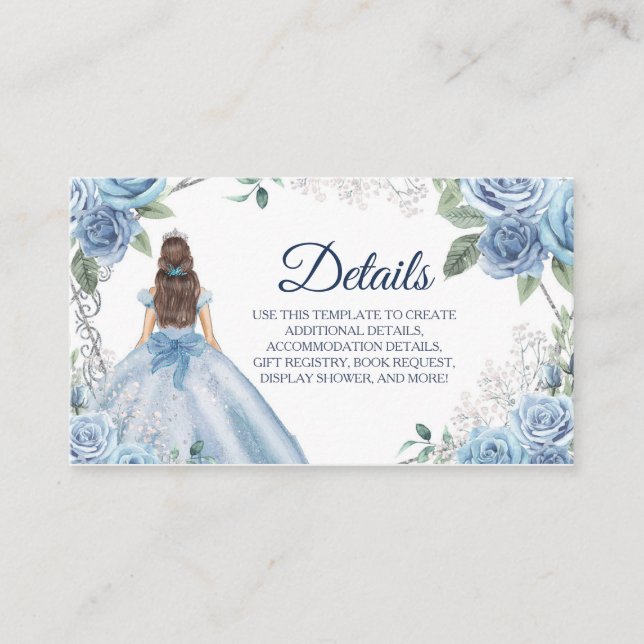 Dusty Blue Floral Quinceañera Detail Card (Front)