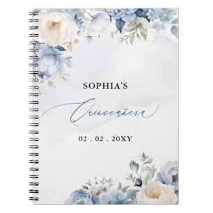  Dusty Blue Floral Quinceañera Guest book