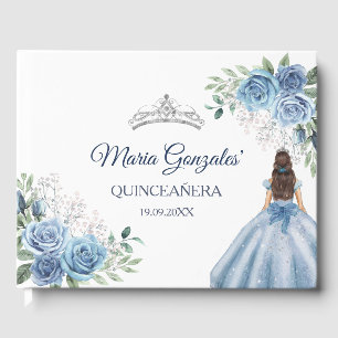 Dusty Blue Floral Quinceañera Guest Book