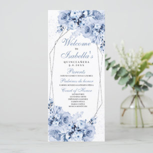 Dusty Blue Floral Quinceanera Program Invitation