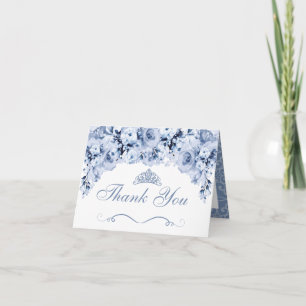Dusty Blue Floral Quinceanera Thank You Invitation